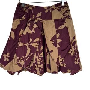 Etro Women's Silk Mini Skirt Sz 44 Burgundy Floral A-Line Flare Semi-Ruffle